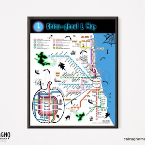 Pôster assustador do mapa do metrô de Chicago - Arte de parede para o Halloween