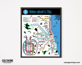 Spooky Chicago 'L' Map Poster - Halloween Wall Art
