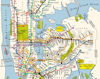 NYC Subway Map - 1968 Irving Trust Design Reimagined for 2026 | 20x30" | Choose Historic Division or Modern Route Colors