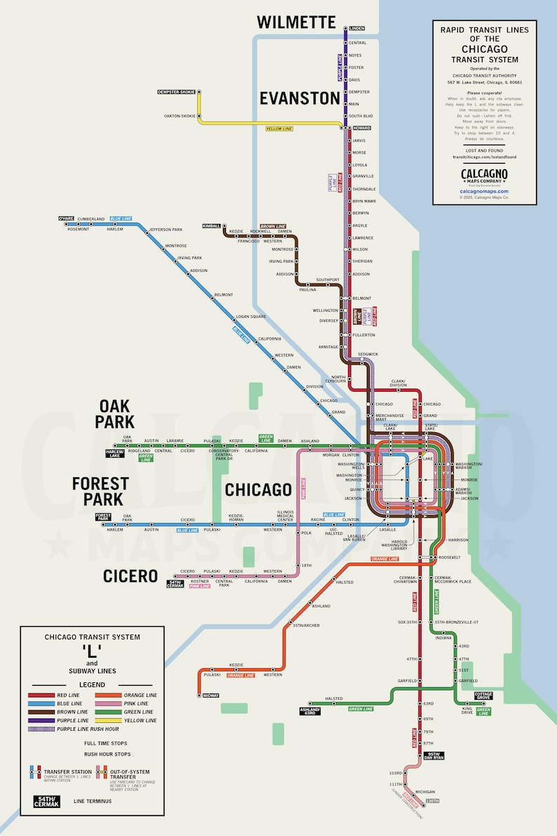 Chicago CTA Map Print – Vintage Subway Style Poster (20x30) | Maxwell ...