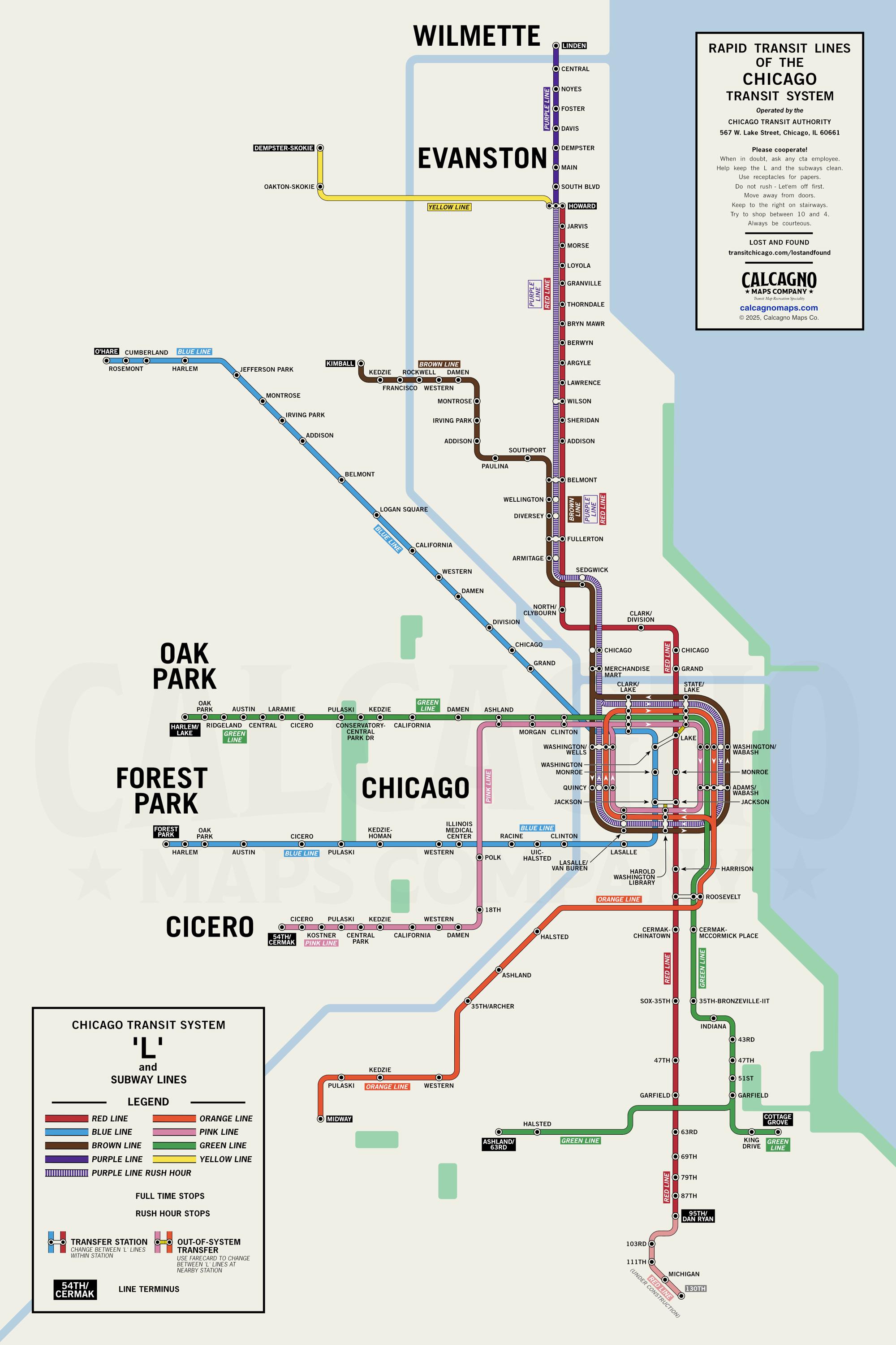 Chicago Metro Map Chicago CTA Map Print – Vintage Subway Style Poster (20x30) | Maxwell ...