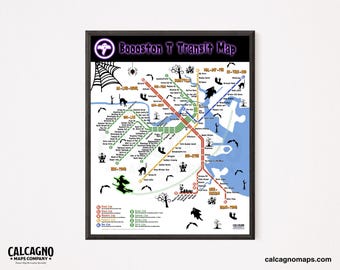Spooky Boston Subway Map Poster - Halloween MBTA Wall Art