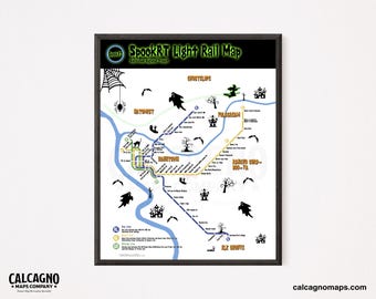 Spooky SacRT Map Poster - Halloween Sacramento Transit Wall Art