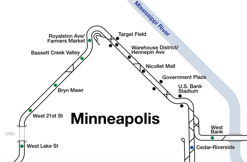 Minneapolis St Paul Light Rail Track Map vignelliinspired Etsy