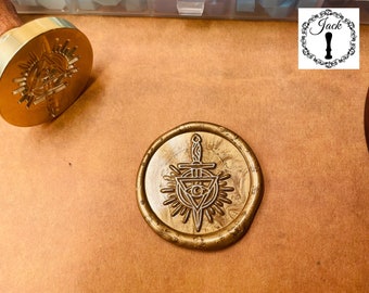 Wax Seal Stamp Sword&Eye, Replaceable Round Sealing Wax Stamp Head With Wooden Handle, Invitation Card Decor, Wax seal