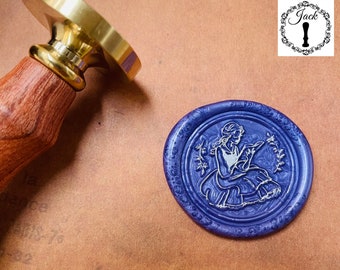Jack Wax Seal Stamp Copper Head, Replaceable Round The Reading Girl Sealing Wax Stamp Head With Wooden Handle, Invitation Card Decor