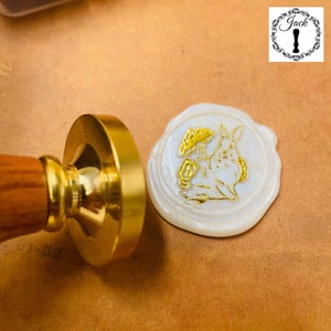 Jack Wax Seal Stamp Copper Head, Replaceable Round Rabbit&Mushroom Sealing Wax Stamp Head With Wooden Handle, Invitation Card Decor