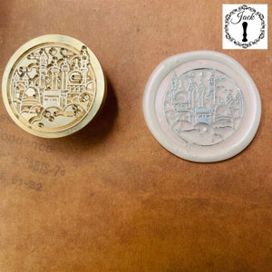 Jack Wax Seal Stamp Copper Head, Replaceable Round Castles Sealing Wax Stamp Head With Wooden Handle, Invitation Card Decor
