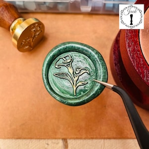 Wachs Siegel Stempel Calla Lilie, Wachs Siegel Stempel, Retro Siegelwachs Stempel Kopf mit Holzgriff, Einladungskarte Dekor, Wachs Siegel Set