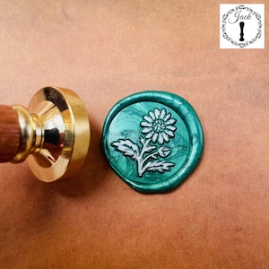 Jack Wax Seal Stamp Copper Head, Replaceable Round Sunflower Sealing Wax Stamp Head With Wooden Handle, Invitation Card Decor