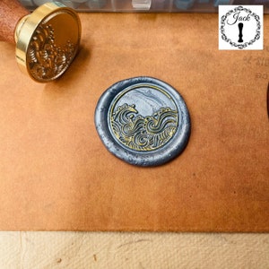 Sello de cera con forma de onda, cabezal de sello de cera redondo reemplazable con mango de madera, decoración de tarjetas de invitación, sello de cera