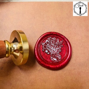 Jack Wax Seal Stamp Copper Head, Replaceable Round Vase Sealing Wax Stamp Head With Wooden Handle, Invitation Card Decor