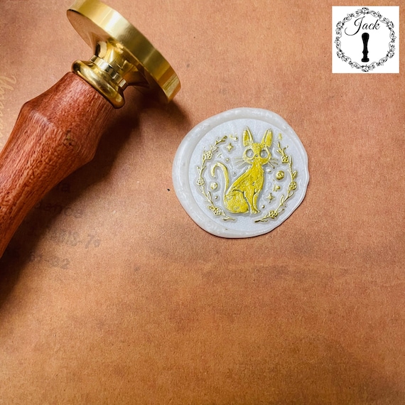 Jack Wax Seal Stamp Copper Head, Replaceable Round Cat Sealing Wax Stamp Head With Wooden Handle, Invitation Card Decor