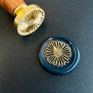 Tampon de cire à cacheter marguerite, tête de tampon de cire à cacheter couronne ronde remplaçable avec manche en bois, décor de carte d'invitation