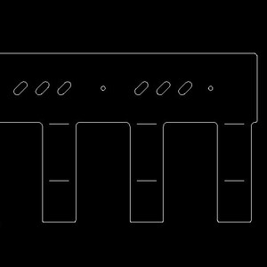 Puede incluir: Un dibujo en blanco y negro de un teclado con cinco teclas. Las teclas están etiquetadas con puntos y líneas.
