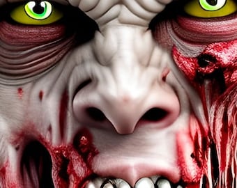 Monster 07: Szczegóły zombie z gnijącym ciałem i krwawymi szczegółami, złowrogie stworzenie, sztuczna inteligencja, generowane komputerowo, możliwe do oprawienia