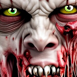 Monster 07:  Zombie details with rotting flesh and gory details, malevolent creature, artificial intelligence, computer generated, frameable