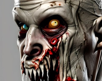 Monster 02: Plakat cyfrowy, 36x48 cali, generowany komputerowo, nadaje się do oprawienia, makabryczny i przerażający