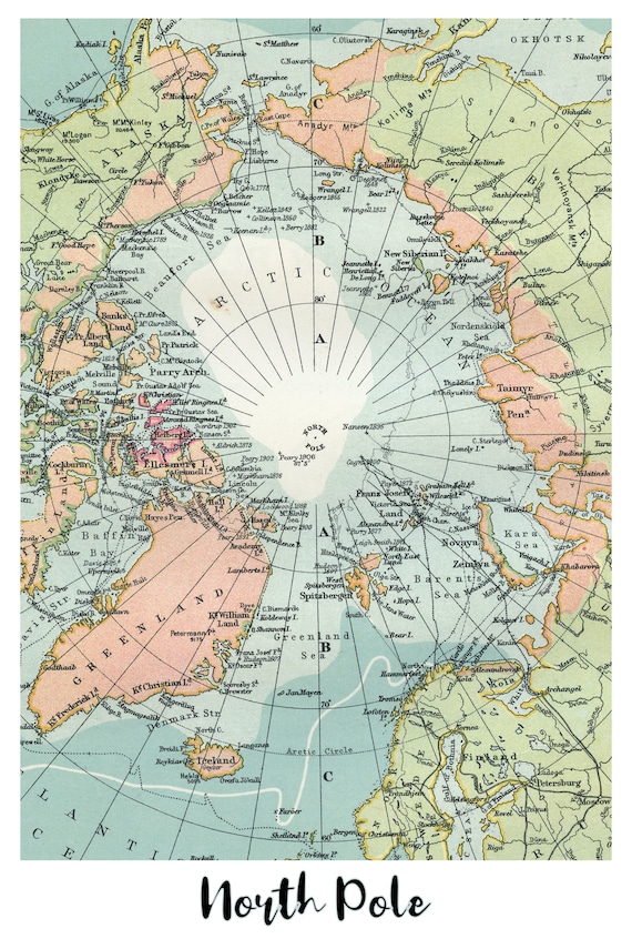 Vintage Map of the North Pole - 300dpi, 5400x7200pixels, 18x24inches, suitable for framing