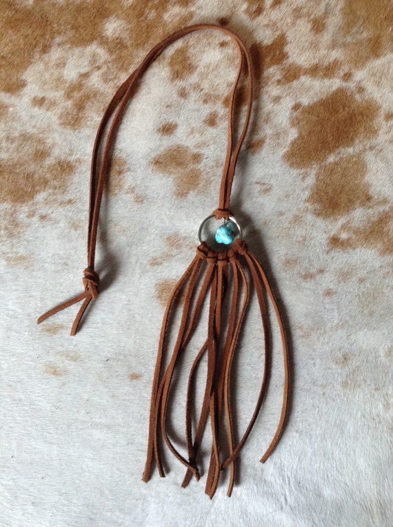 Genuine Leather Tassel Necklace With Turquoise Nugget Etsy