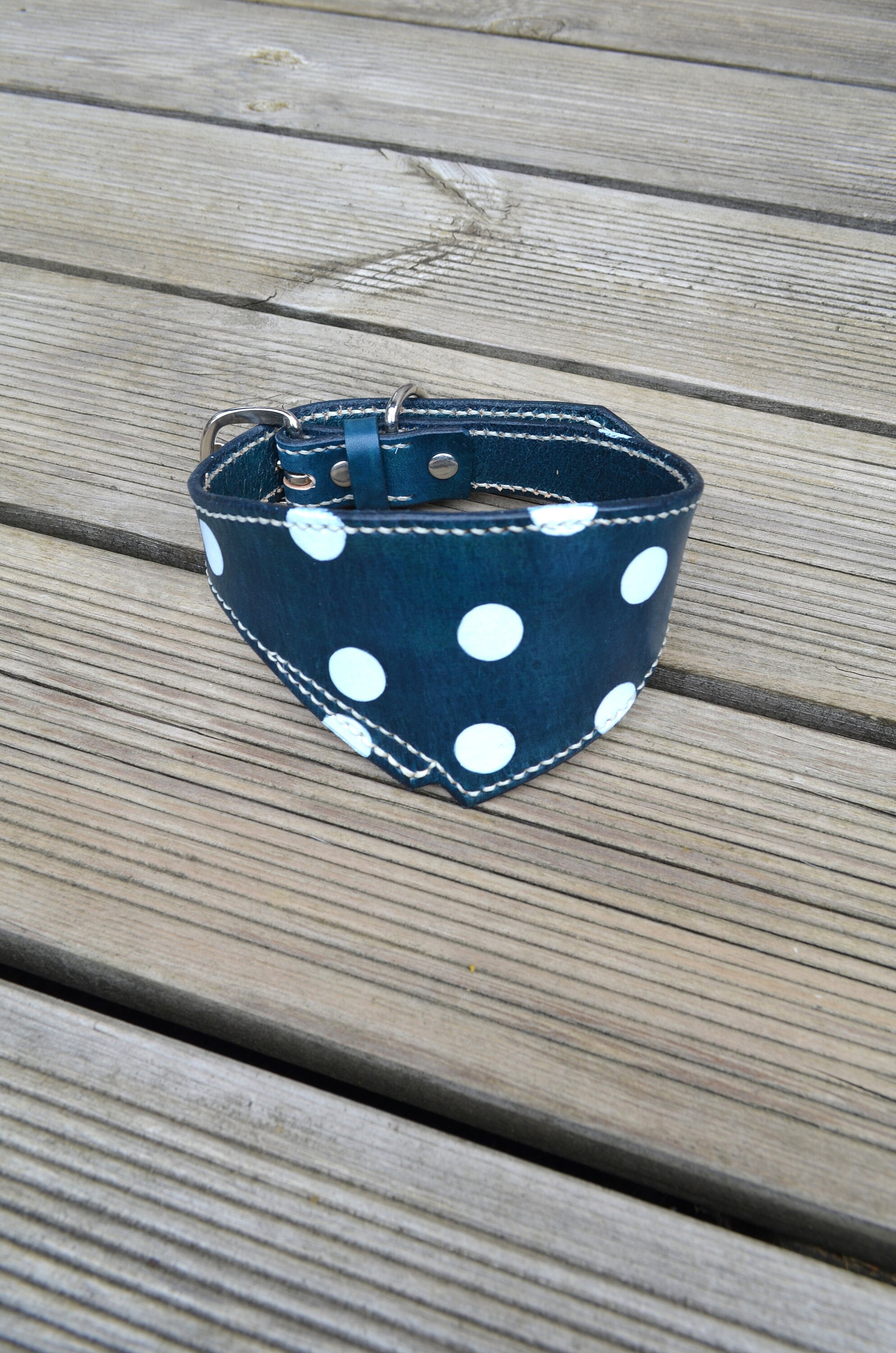 Blue Bandana Leather Dog Collar Etsy