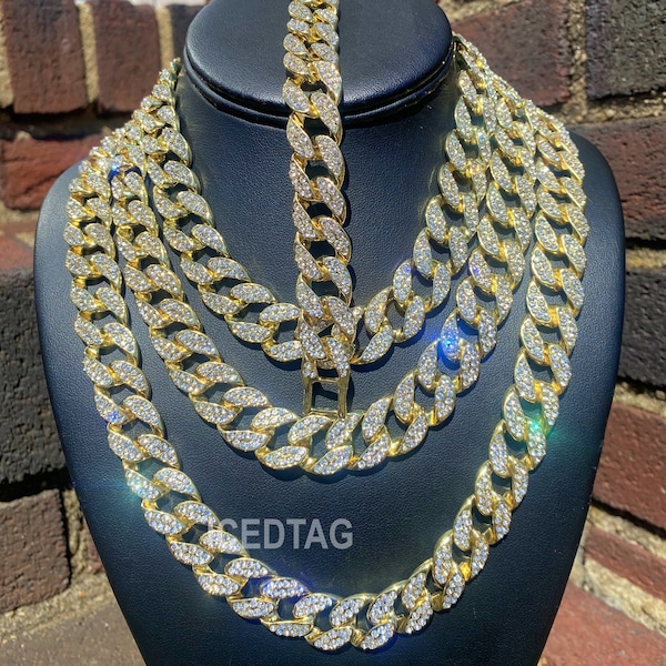 Hip Hop Ice Out Fashion Gold Plated 16" 18" 20" 24" Unisex Luxury Bling Cubic Zirconia Necklace Alloy  Chain Bracelet