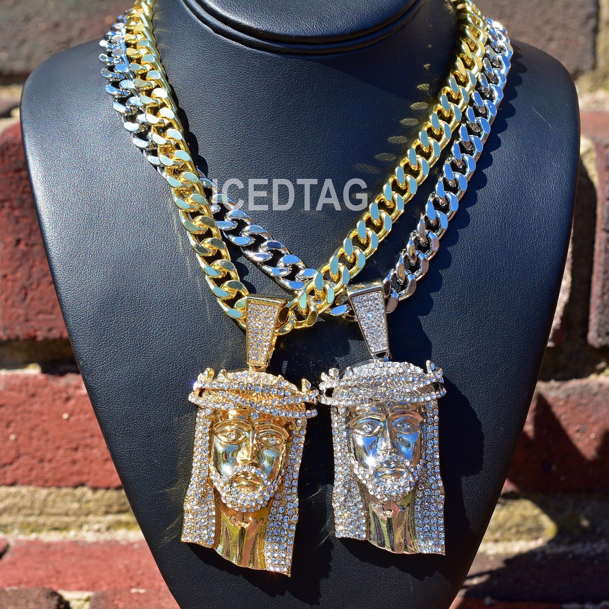18K Gold Plated Jesus Chains - Miami Cuban Link Chain, Custom Hiphop  Necklace