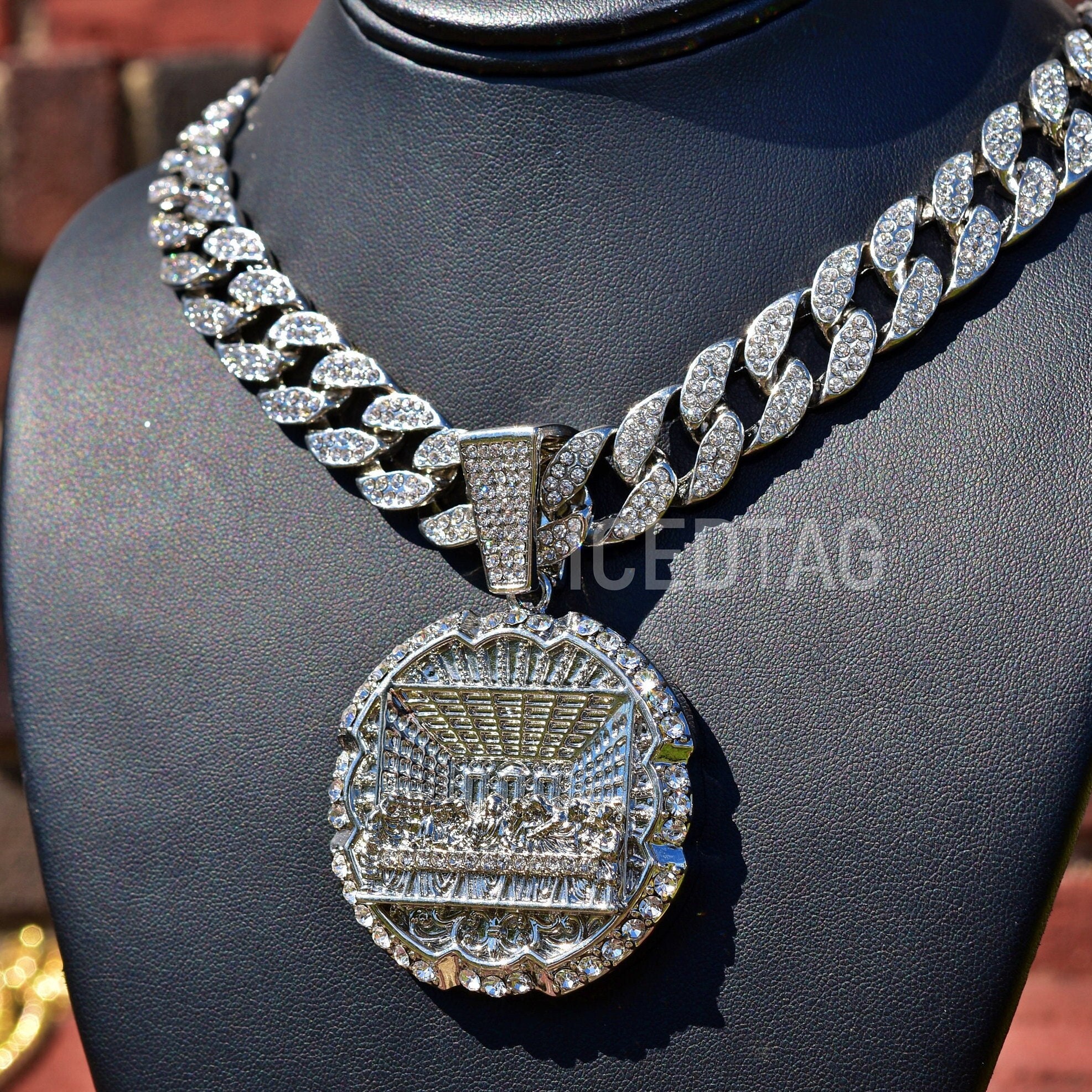 Full Iced Out Hip Hop Style Jumbo Last Supper Pendant Luxury Stylish Miami Cuban  Necklace Chain Set -  Norway
