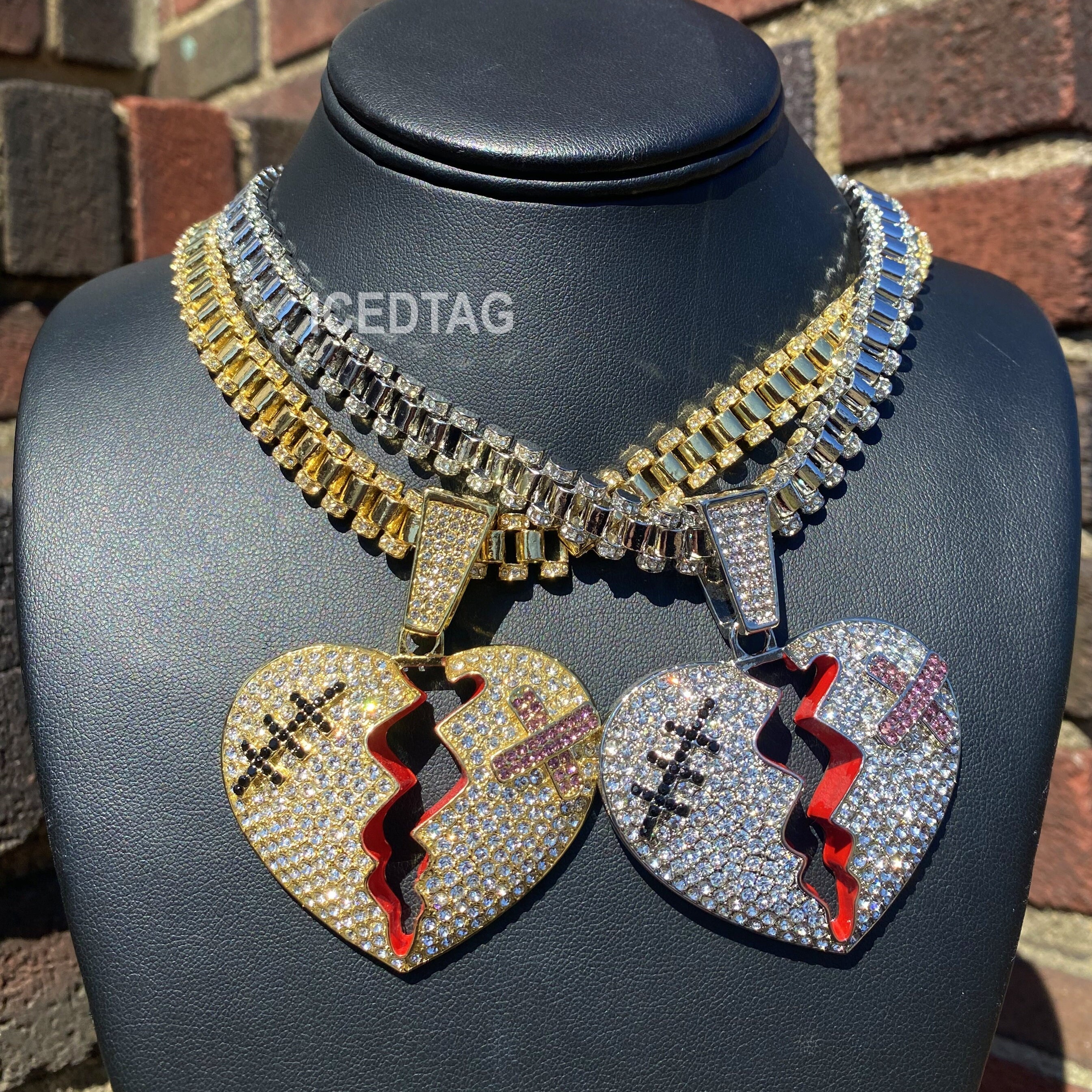 Broken heart pendant cuban link deals