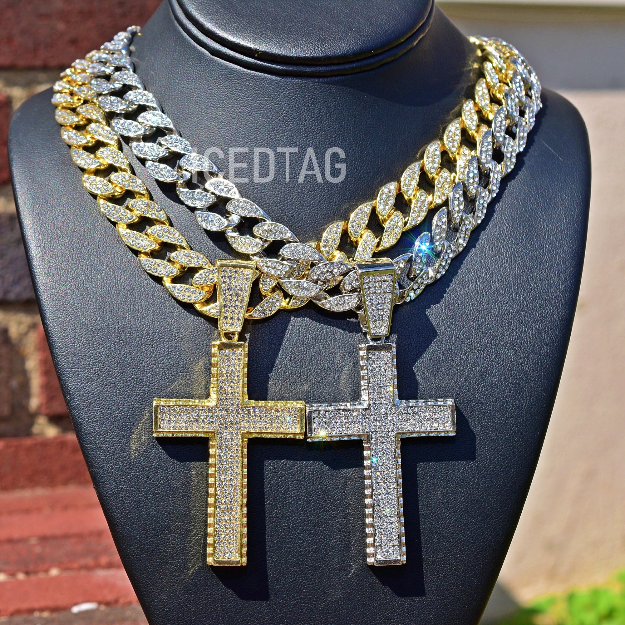 HH Bling Empire Diamond Cross Necklace for Men and Women,Silver or 14K Gold  Cross Pendant for Teens,Iced Out Cross Chains Hip Hop 24 Inch (Cross  A-silver & Rope) 