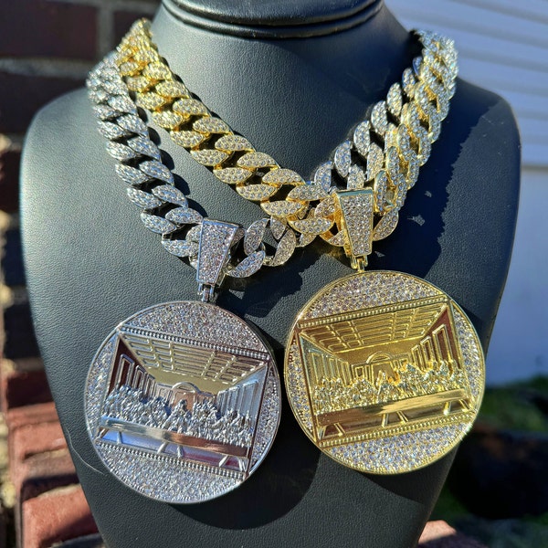 Full Iced Out Hip Hop Style Jumbo Last Supper Pendant Luxury Stylish Miami Cuban Necklace Chain Set