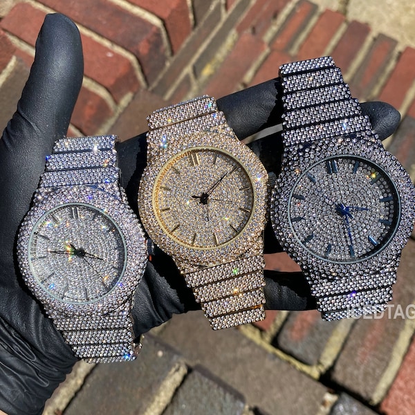 Iced Bling Out Hip Hop Full Ice Flooded Ronde Vormige Presidentiële Quartz-stijl Full Ice Busted Diamond Dial Heren Dames Relojes Horloge