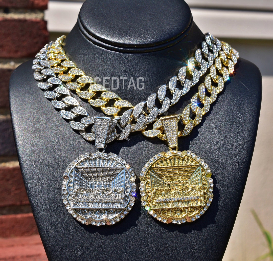 Full Iced Out Hip Hop Style Jumbo Last Supper Pendant Luxury Stylish Miami  Cuban Necklace Chain Set 