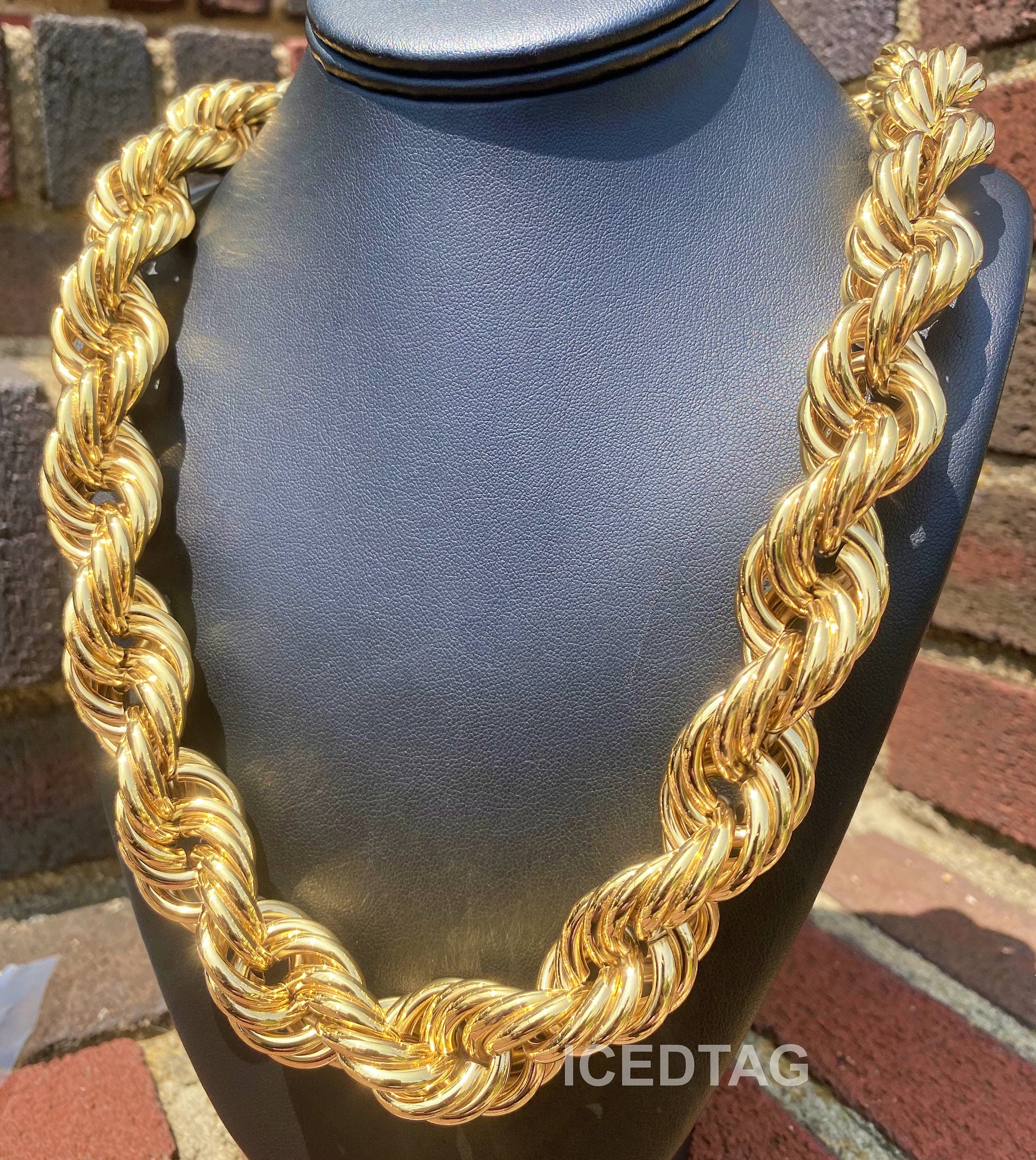 14K Gold Plated Huge Thick Chunky Hollow DOOKIE ROPE Retro 80s-90s Brass Necklace  Chain - Etsy