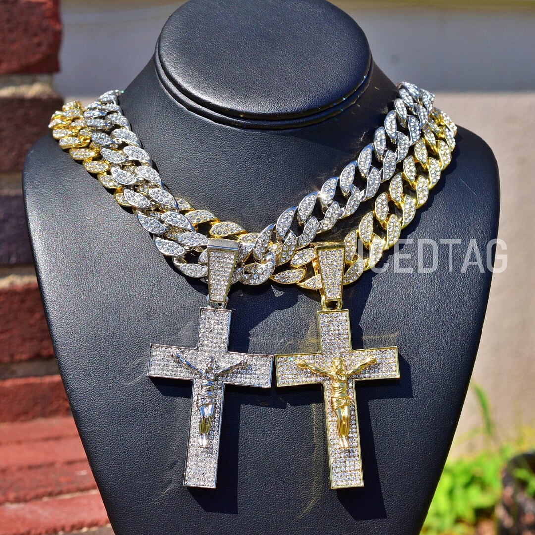 Full Iced Blinged Out Lab Diamond Hip Hop Celebrity Big Religious Cross