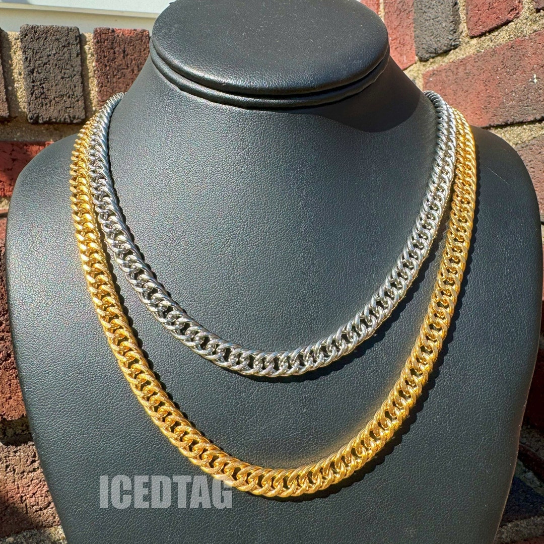 thumbnail interactive-video image 1 of Men's 14k Gold Finish Thick Miami Cuban Link Choker Necklace - 6mm X 24" 1 of 2