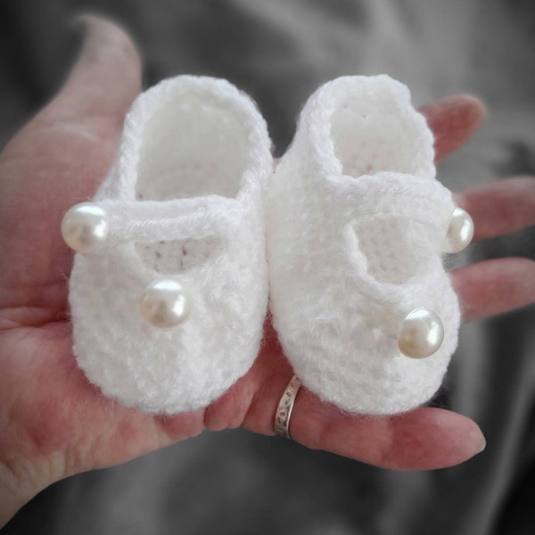 Baby christening/naming ceremony shoes. Unisex shoes with pearl Button detail.Made to order in any colour. Sizes 0-3 months &3-6 months.