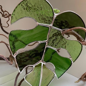 Wunderschöner Glasmalerei grüner Monstera Blatt Suncatcher
