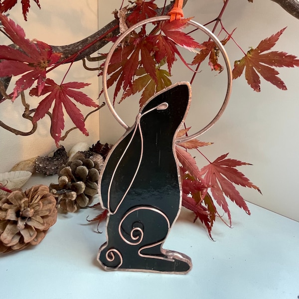 Moon gazing stained glass hare