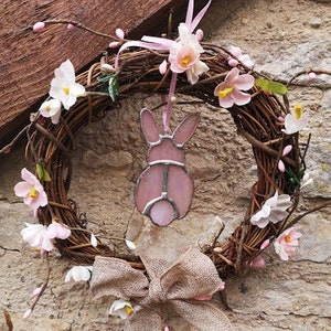Super cute Easter bunny in pink, green or blue iridised stained glass