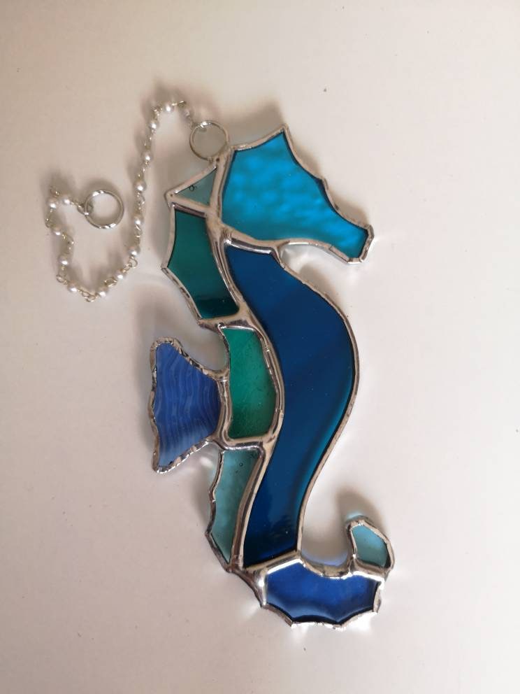 Gorgeous Sea Blue Stained Glass Seahorse Etsy Ireland