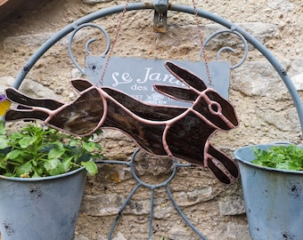 Stained Glass Leaping Brown Hare Suncatcher