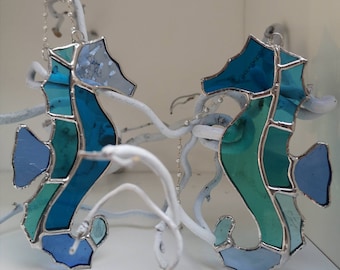 Gorgeous Sea Blue stained glass seahorse