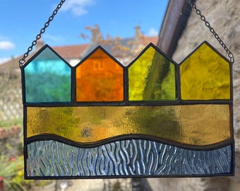 Beach Huts Stained Glass Suncatcher