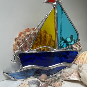 Stained glass sailing boat suncatcher