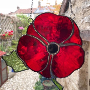 Glorious Red Stained Glass Poppy Suncatcher