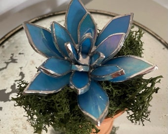 ステンドグラス ガラス サボテン indigo glass インディゴグラス ステンドグラス 多肉植物サボテン 虹色の青いガラス製 鉢付きまたは鉢