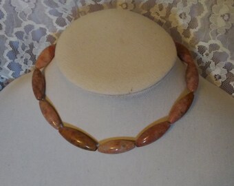 Pink Rhodonite conic long tube beaded necklace