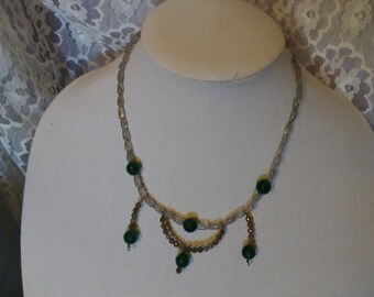 Labradorite and Green Faceted beads hanging strands necklace