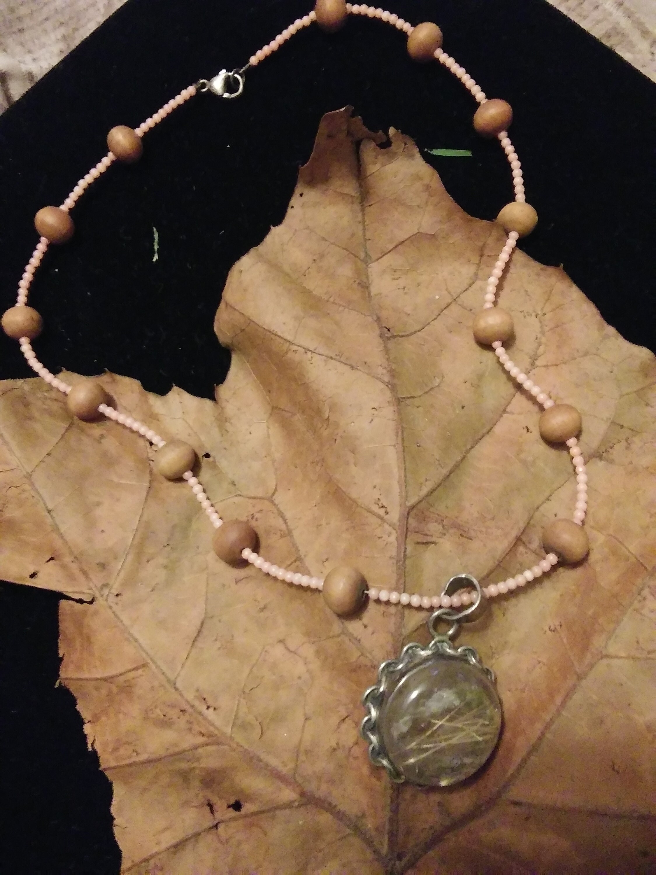 Pink Rutilated Quartz Round Rutilated Quartz Pendant, Pink Coral and Sandalwood Beaded ...
